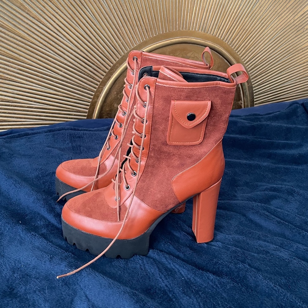 Brown platform lace-up combat boot